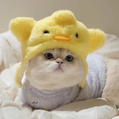 Funny Cat Cap Bear Plush Head Cover Cute Cat Dog Woven Warm Headdress Pet Hat Kitten Puppy Cosplay Costume Accessories