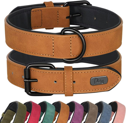 Soft Padded PU Leather Dog Collar, Breathable and Adjustable Dog Collars for Medium Dogs, Comfortable for Daily Walk, Purple, L Fit Neck 14-18"(22-44 Lbs)