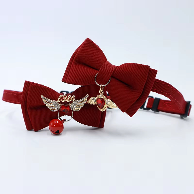 Red Bow Adjustable Cat Collar, Flower Heart Pendant Pet Collar, Gorgeous Retro Cat Collar,Christmas Wedding Pet Accessories