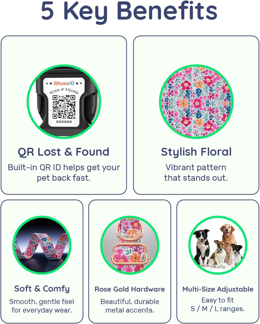 Cute Adjustable Dog Collar with QR Code Buckle - Metal Clip & Cotton Webbing Comfort Fit for Mediun Pets