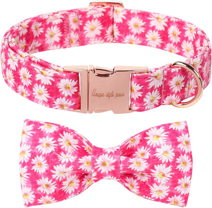 Plaid Dog Collar with Bow Pet Gift Adjustable Soft and Comfy Bowtie Collars for Small Medium Large Dogs