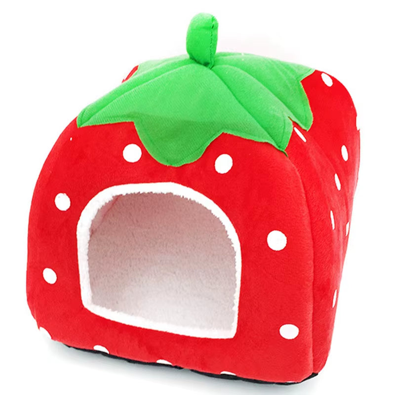 Strawberry Hamster House Guinea Pig Hideout Small Animal Bed Hideaway Hide Hut Cage Accessories for Autumn Winter