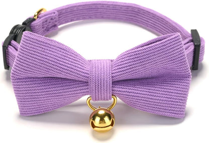 Cotton Breakaway Cat Collar with Bow Tie and Bell, Adjustable Cute Soft Corduroy Kitten Collars for Girl Cats