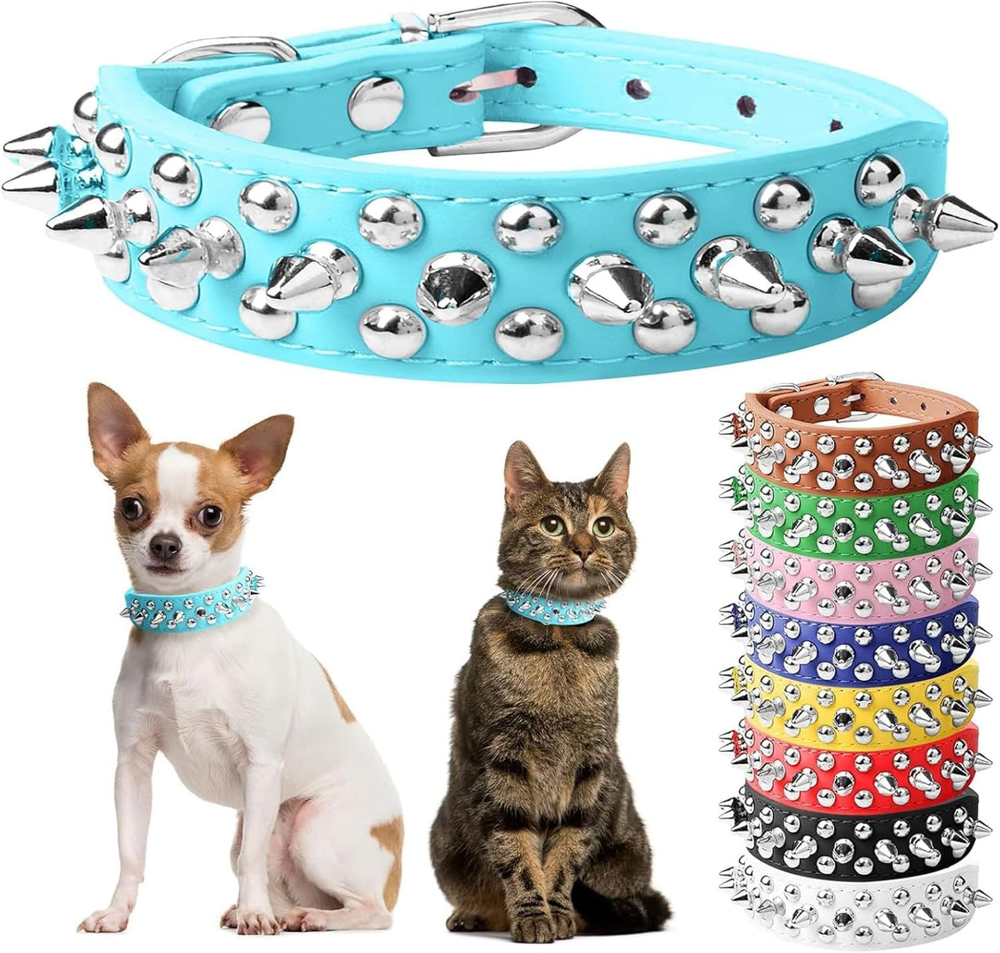 Small Pink Spiked Dog Cat Collar for Small Medium Dogs Girl Female - Adjustable Studded Puppy Collars - Soft Padded Punk Leather Dog Collar for Chihuahua French Bulldog Pug (Pink,L)