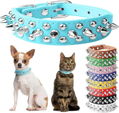 Small Pink Spiked Dog Cat Collar for Small Medium Dogs Girl Female - Adjustable Studded Puppy Collars - Soft Padded Punk Leather Dog Collar for Chihuahua French Bulldog Pug (Pink,L)