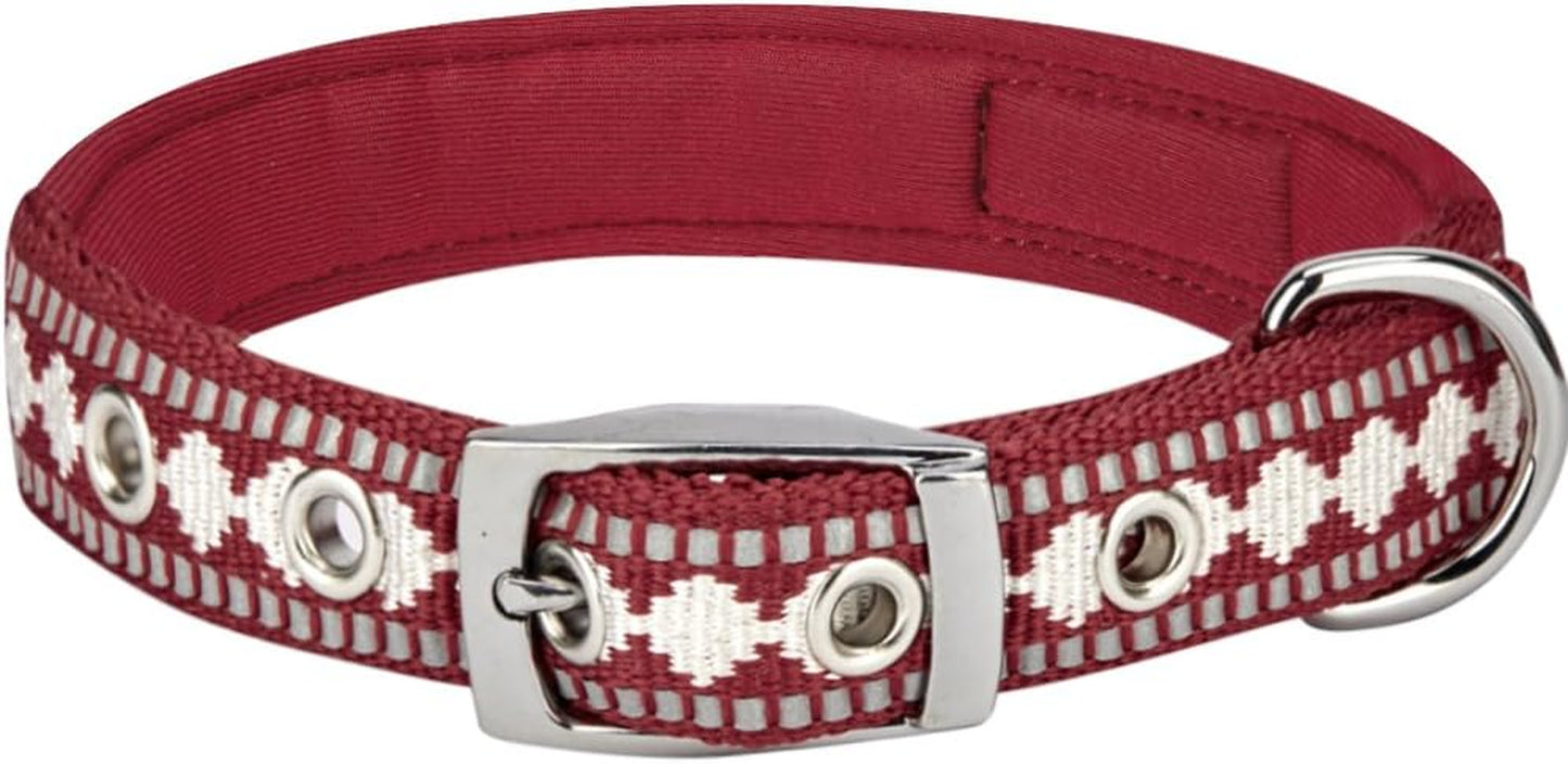 Reflective Jacquard Dog Collar with Neoprene Padding & Metal Buckle | Soft & Adjustable Safety Collar - Olive, Neck 13-16.5", for Medium Breed