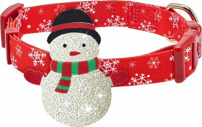 Polka Dots Christmas Dog Collar, Large, Adjustable 18"-26" Neck, Holiday Dog Collar with Bow for Large Dogs