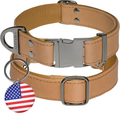 Leather Dog Collar with Metal Buckle - Heavy-Duty, Adjustable for Medium & Large Dogs - Walking, Training, Hiking (Brown, Fits 15-21" Necks)