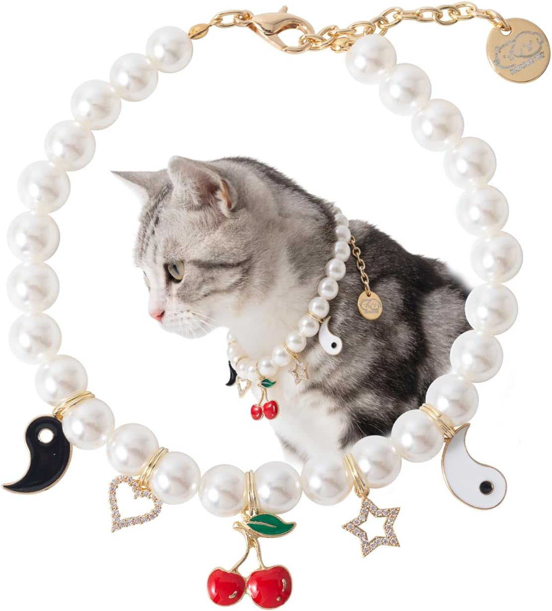 Pet Pearl Collar Adjustable Cat Dog Necklace Pendant Dog Chain Jewelry Cute Collar Puppy Accessories (Bagua, Medium)
