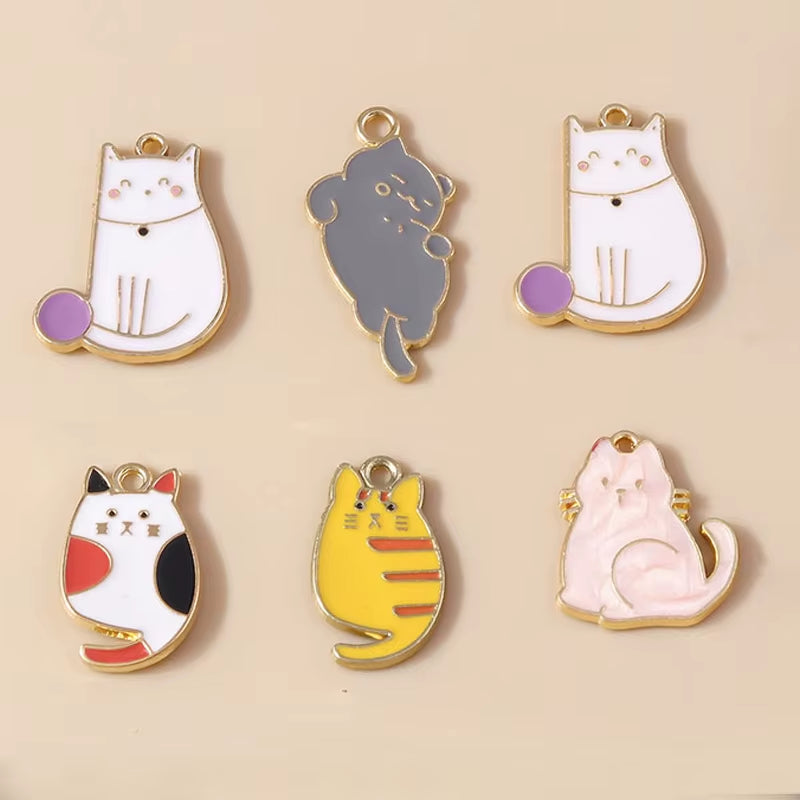 10Pcs Enamel Cute Cat Charm for Jewelry Making Kawaii Animal Pendant Necklace Bracelet Earring Accessories DIY Craft