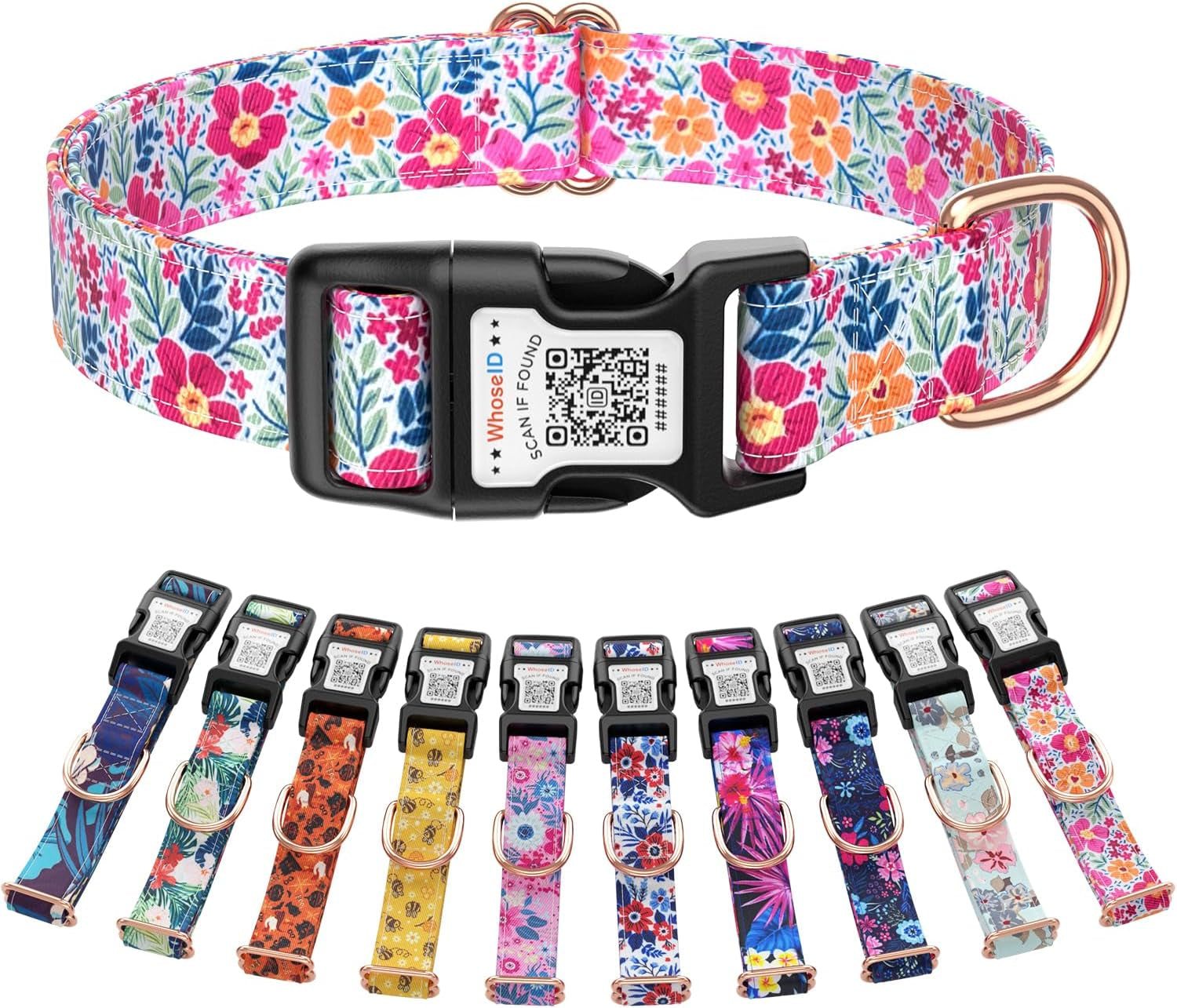 Cute Adjustable Dog Collar with QR Code Buckle - Metal Clip & Cotton Webbing Comfort Fit for Mediun Pets