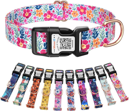 Cute Adjustable Dog Collar with QR Code Buckle - Metal Clip & Cotton Webbing Comfort Fit for Mediun Pets