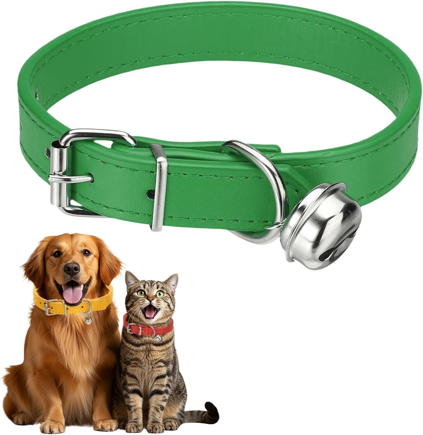 Dog Collar with Bell, Pu Leather Cat Collars Pet Basic Soft Padded Adjustable Buckle, 14.5" (Blue, 1 Pcs), Intended for Teacup/Little Dog/Kitten Cats/Small Animals