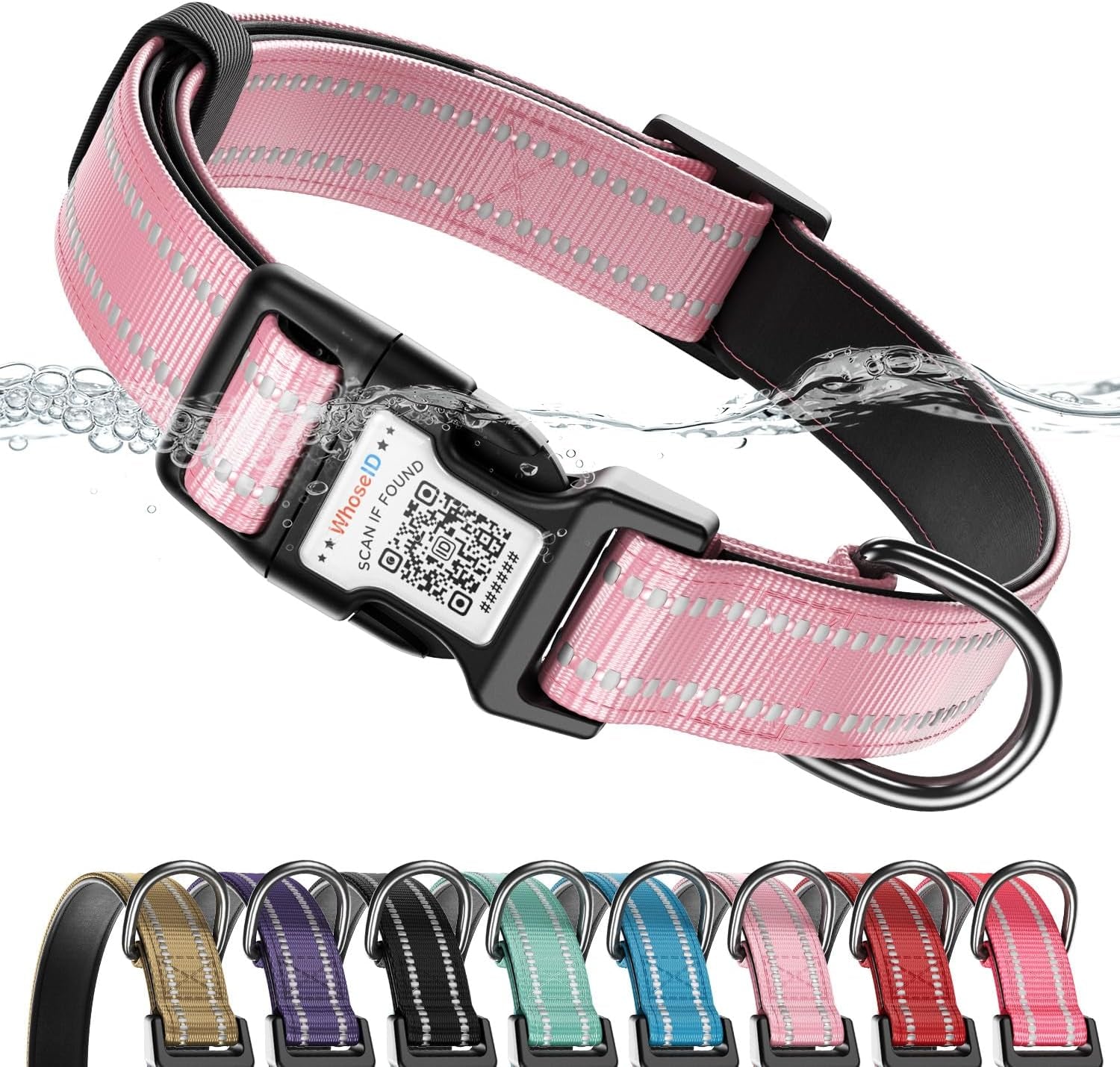 Cute Adjustable Dog Collar with QR Code Buckle - Metal Clip & Cotton Webbing Comfort Fit for Mediun Pets