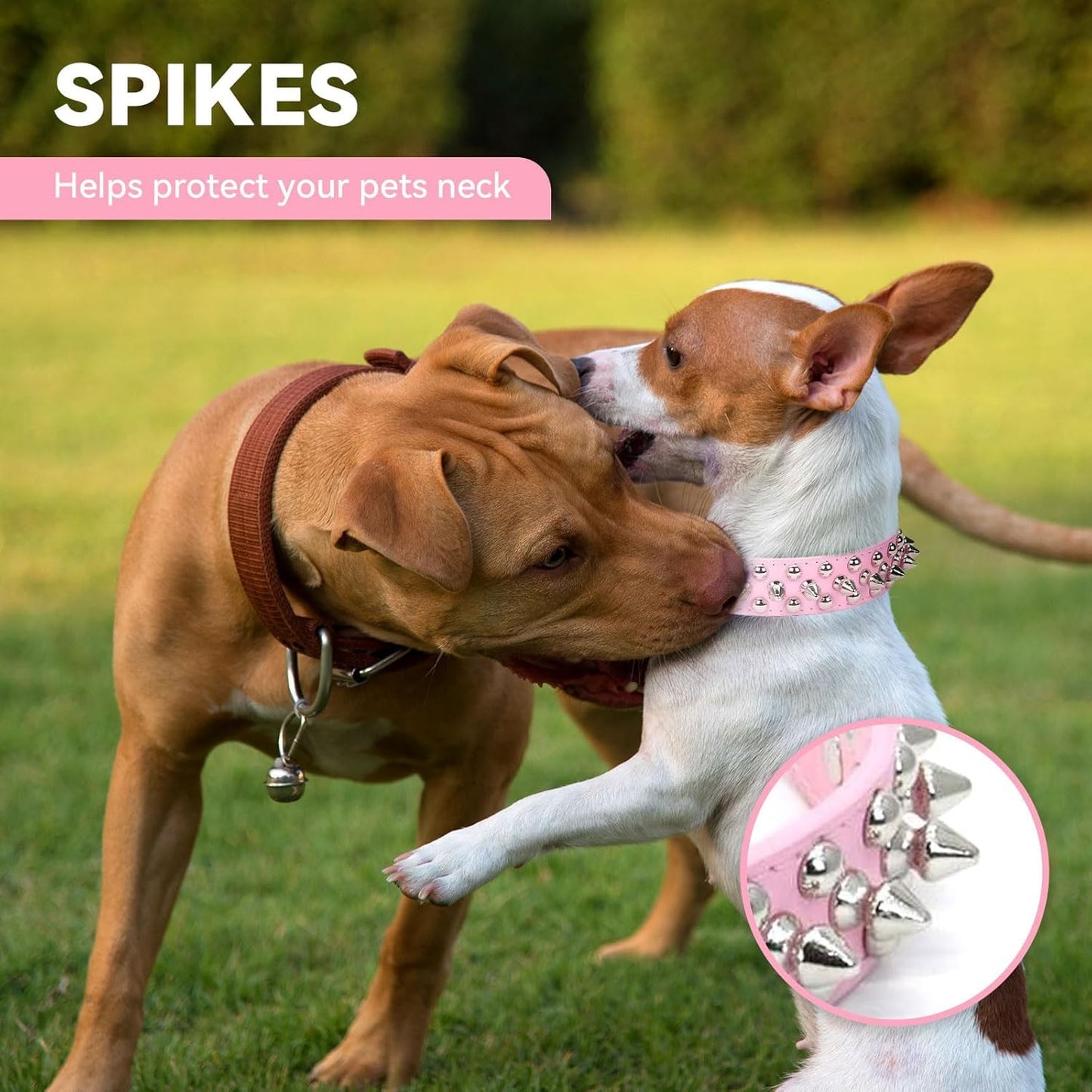 Small Pink Spiked Dog Cat Collar for Small Medium Dogs Girl Female - Adjustable Studded Puppy Collars - Soft Padded Punk Leather Dog Collar for Chihuahua French Bulldog Pug (Pink,L)