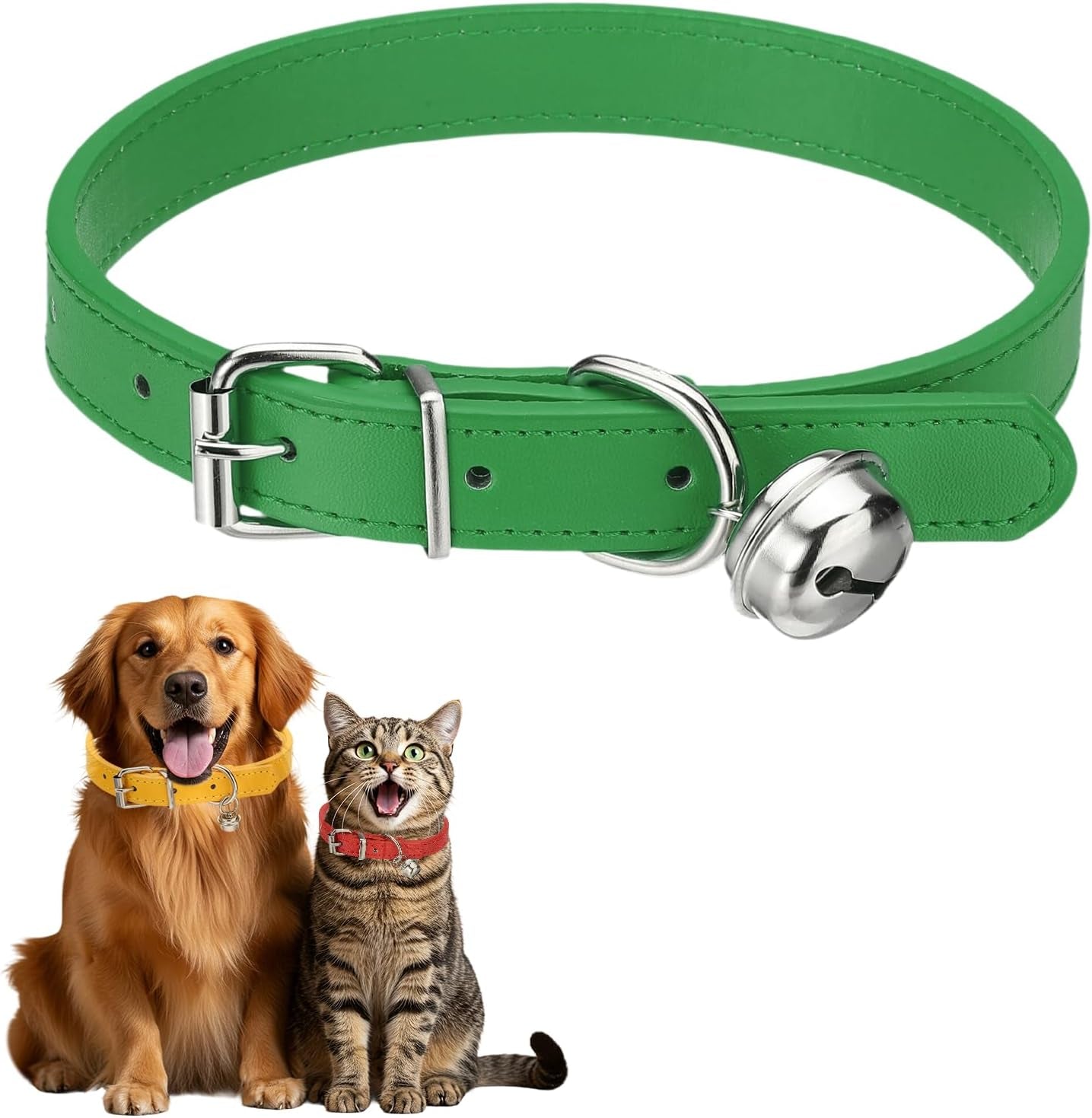 Dog Collar with Bell, Pu Leather Cat Collars Pet Basic Soft Padded Adjustable Buckle, 14.5" (Blue, 1 Pcs), Intended for Teacup/Little Dog/Kitten Cats/Small Animals