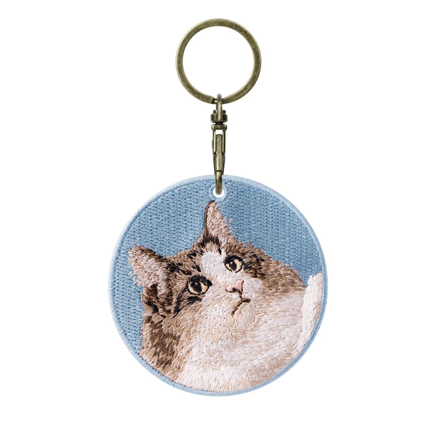 1 Piece Double Sides Embroidered Cat Patch Key Chain - Cute Pet Themed Durable Keychain Key Ring for Easy Attachment