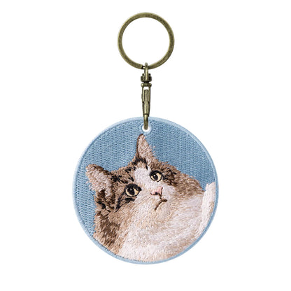 1 Piece Double Sides Embroidered Cat Patch Key Chain - Cute Pet Themed Durable Keychain Key Ring for Easy Attachment