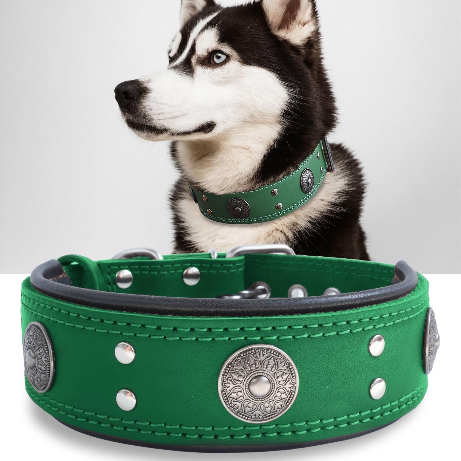 Leather Dog Collar, 2 Inches Wide Heavy Duty Genuine Leather Collars, Handmade, Soft, and Luxury, Eye-Catching Best Choice for Large and Medium Breed Dogs, Orange 18.5-22.5 In