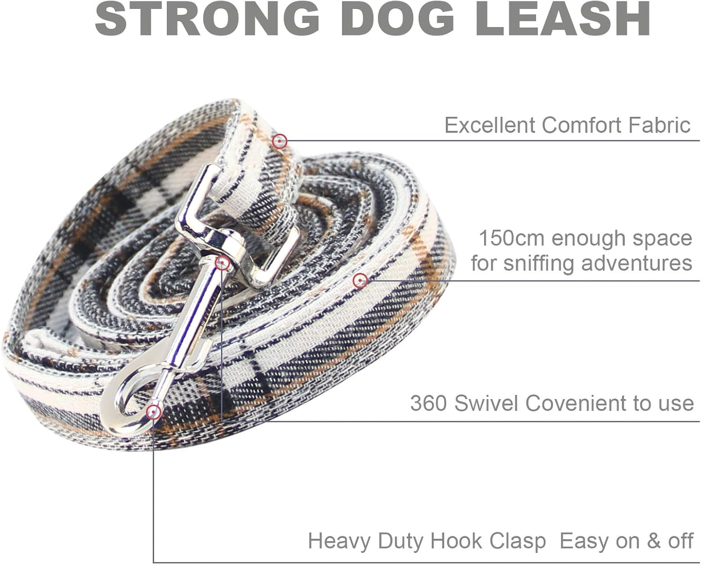 Dog Collar and Leash Set-Plaid Puppy Collar with Bow Tie - Adjustable Pet Collar for Dogs with Bell, Stylish Pattern for Small Medium or Large Boy and Girl Dog