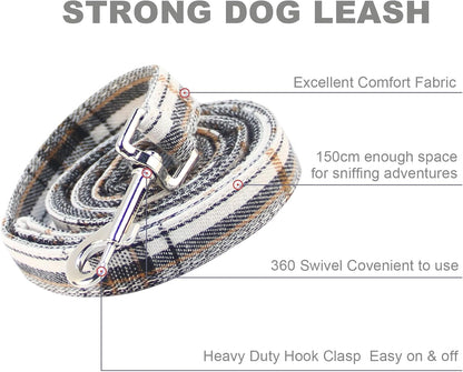 Dog Collar and Leash Set-Plaid Puppy Collar with Bow Tie - Adjustable Pet Collar for Dogs with Bell, Stylish Pattern for Small Medium or Large Boy and Girl Dog