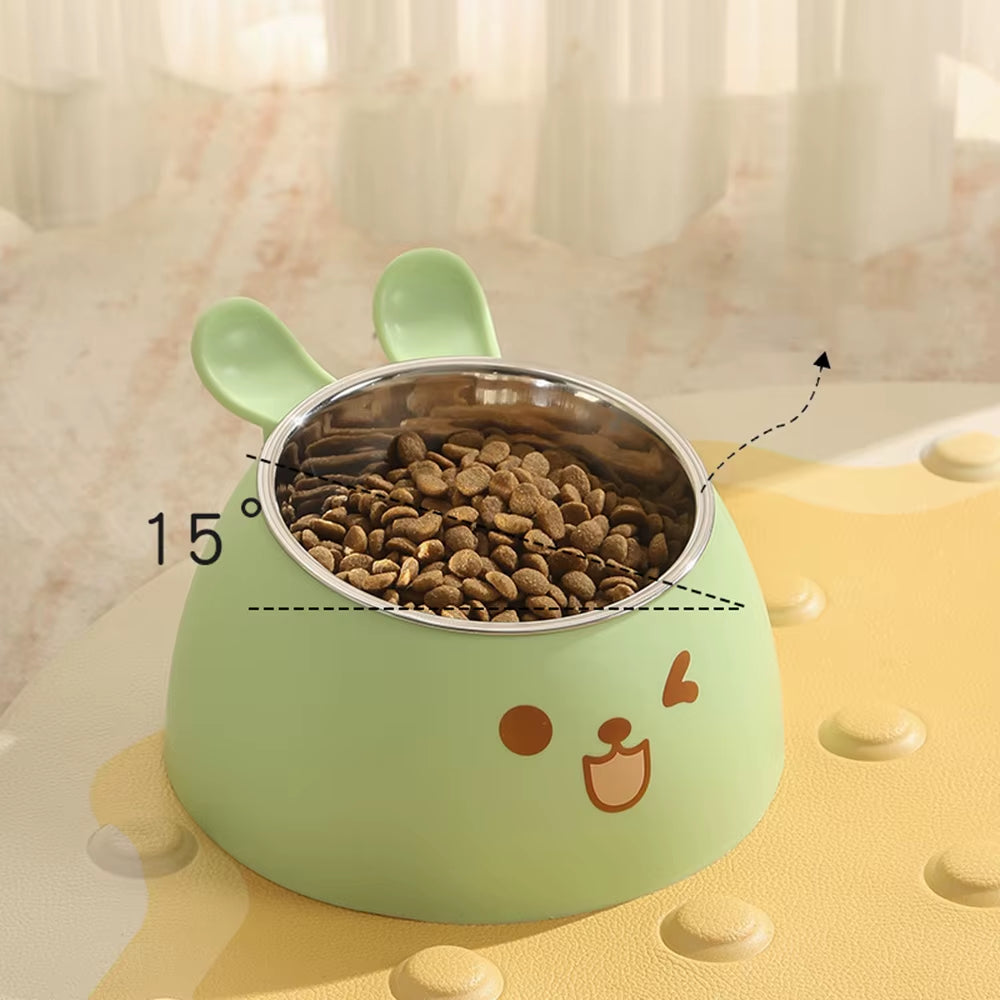 Cute Rabbit Ear Elevated Cat Bowl - Stainless Steel Dog & Cat Food/Water Bowl, Anti-Slip Pet Feeding Dish,