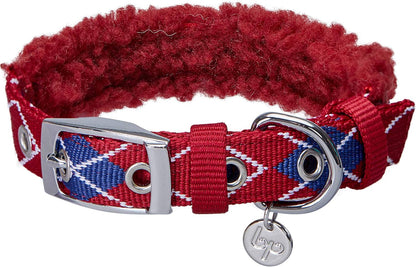 Soft & Comfy Scottish Argyle Padded Dog Collar - Pink, 13-16.5" Neck for Medium Pets, Adjustable Dog Collars for Small Dogs, Puppy Collar, Small Dog Collar, Sherpa Fleece, Metal Buckle