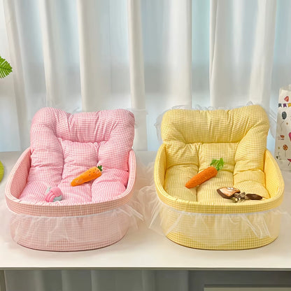 1Set Cute Lace-Trimmed Pet Princess Bed for Winter - Soft Polyester Plush Oval for Small Dogs/Cats, Easy Assembly Indoor Use