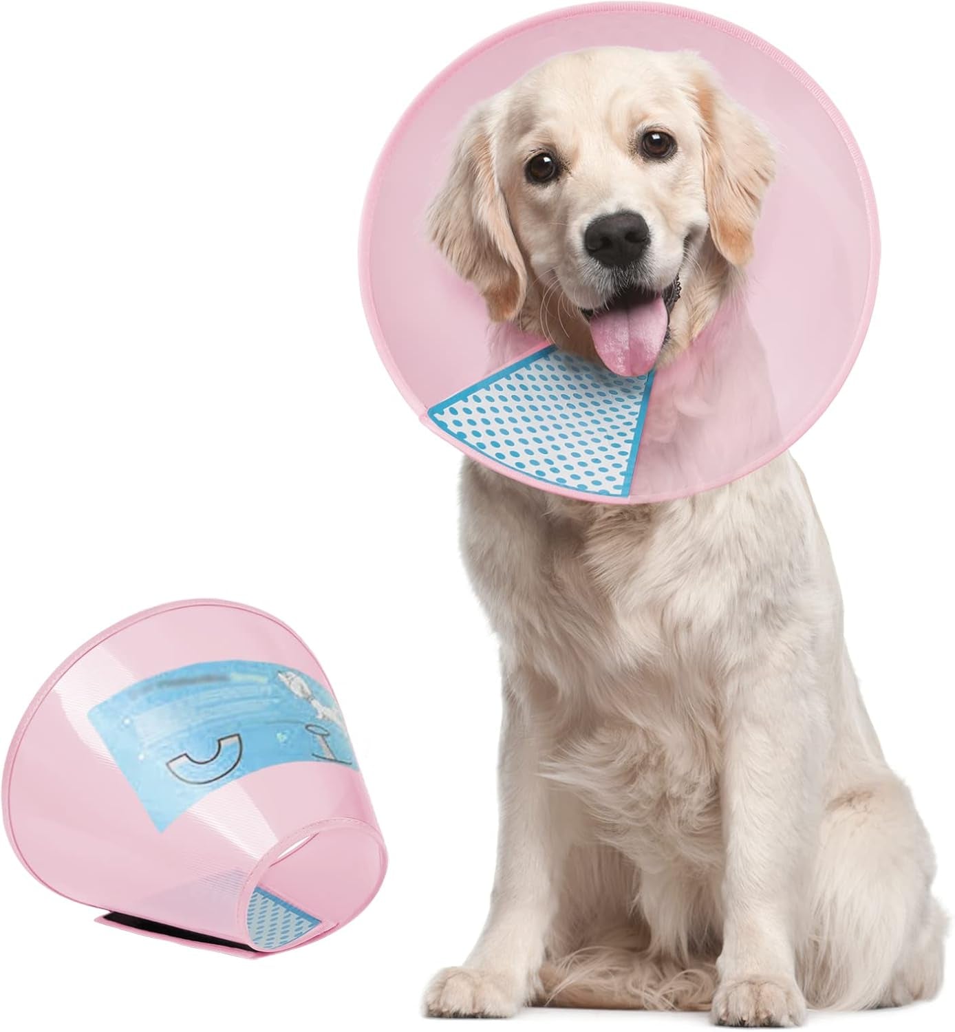 Dog Cone Collar Adjustable after Surgery, Comfortable Pet Recovery Collar & Cone for Large Medium Small Dogs, Elizabethan Dog Neck Collar Plastic Practical （L）