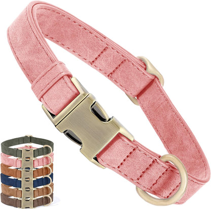 Genuine Leather Dog Collar - Adjustable Pet Collar with Quick Release Metal Buckle, Soft Skin Friendly Real Leather Collar for Small, Medium, Large Dogs (Dark Green Collar + Rope, M：Fit 12-20" Neck)