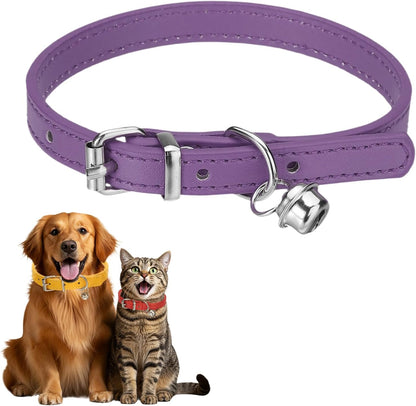 Dog Collar with Bell, Pu Leather Cat Collars Pet Basic Soft Padded Adjustable Buckle, 14.5" (Blue, 1 Pcs), Intended for Teacup/Little Dog/Kitten Cats/Small Animals