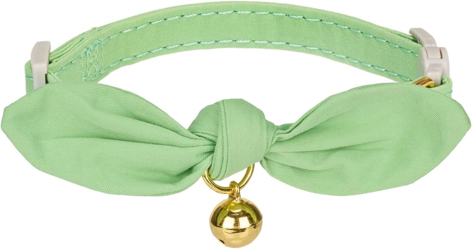 Cotton Breakaway Cat Collar with Bow Tie and Bell, Adjustable Cute Soft Corduroy Kitten Collars for Girl Cats