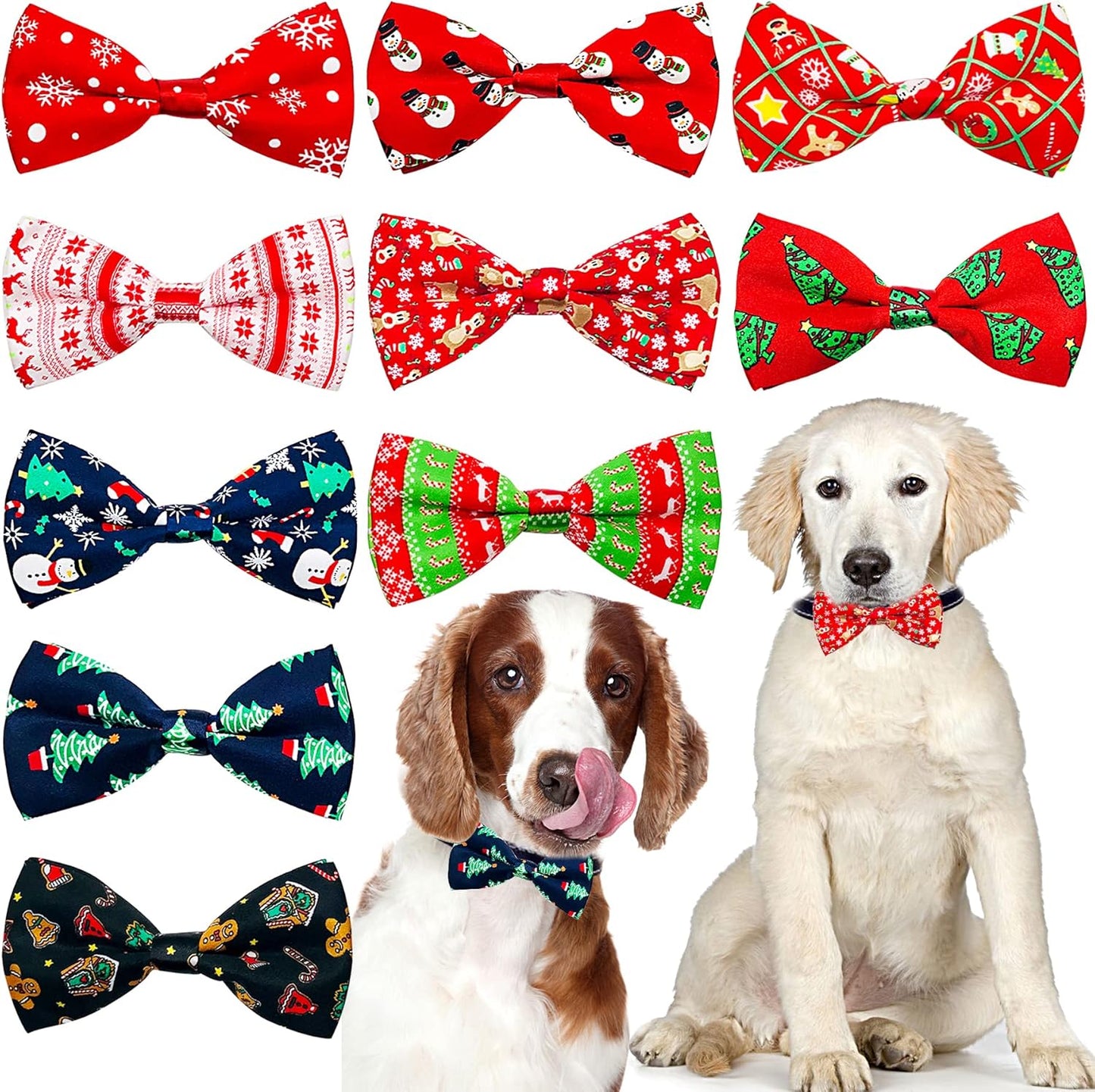10 Pack Plaid Small Dog Bow Ties Sliding Collar Attachments Puppy Cats Classic Bowties for Medium Dogs Rainbow Bowknots Christmas Party Holiday Pet Grooming Accessories(Small)