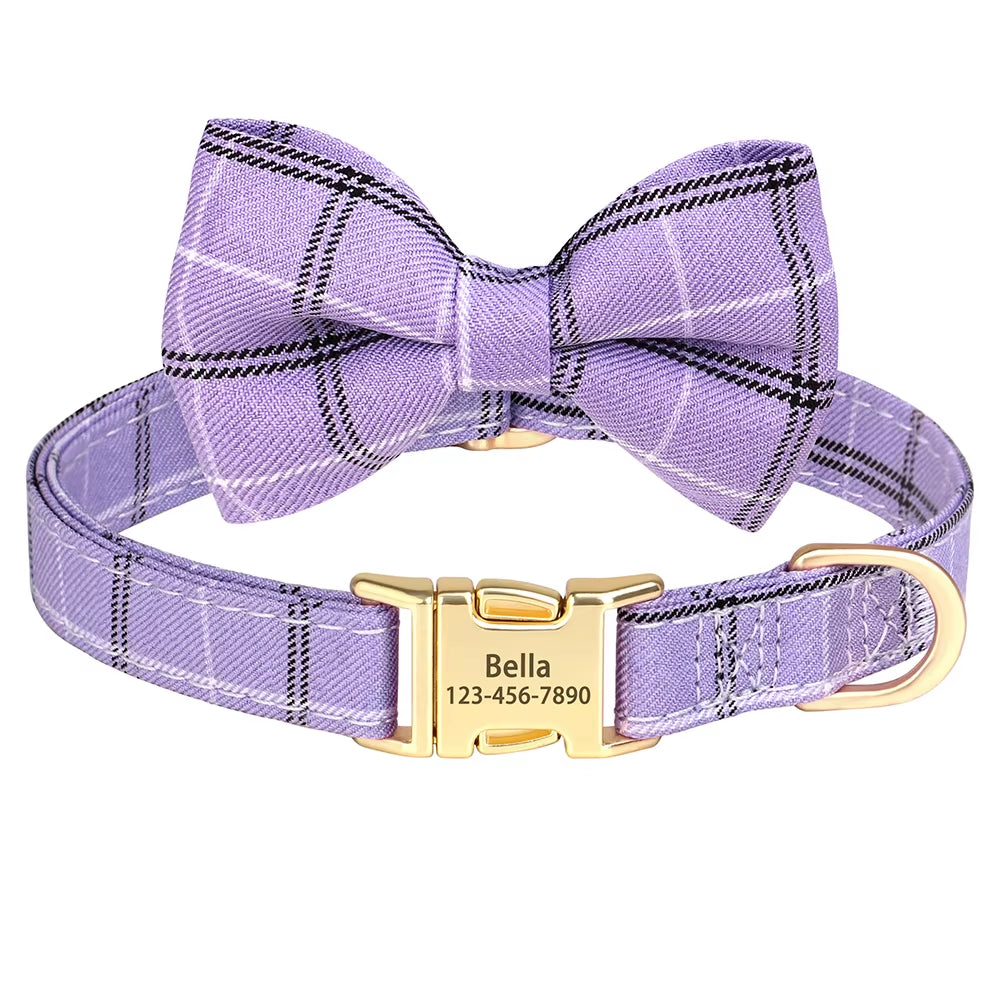 Custom Dog Collar Nylon Puppy Dog Collars with Cute Bowknot Engraved Pet Necklace Dog Collars for Small Medium Dogs Chihuahua