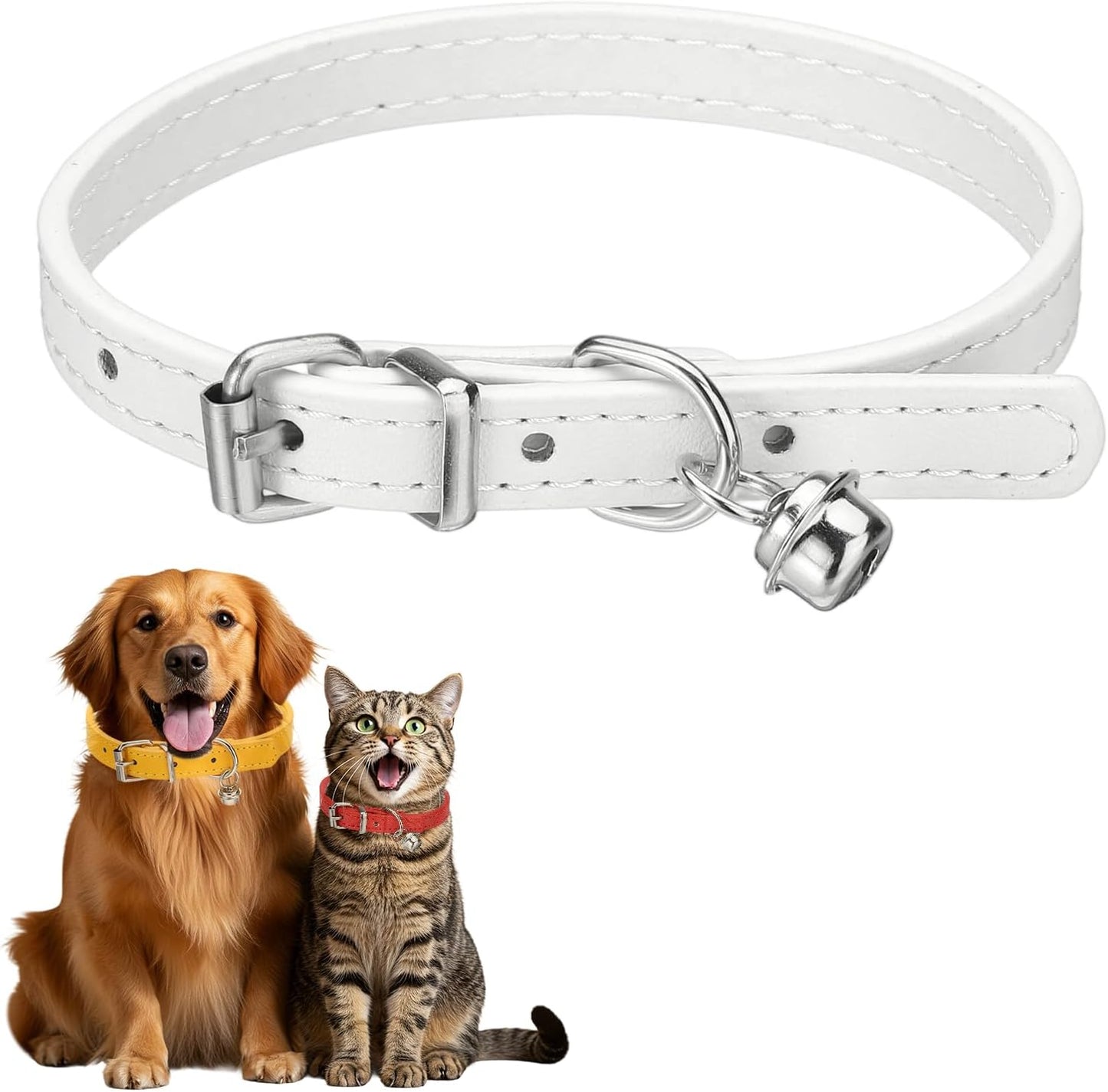Dog Collar with Bell, Pu Leather Cat Collars Pet Basic Soft Padded Adjustable Buckle, 14.5" (Blue, 1 Pcs), Intended for Teacup/Little Dog/Kitten Cats/Small Animals