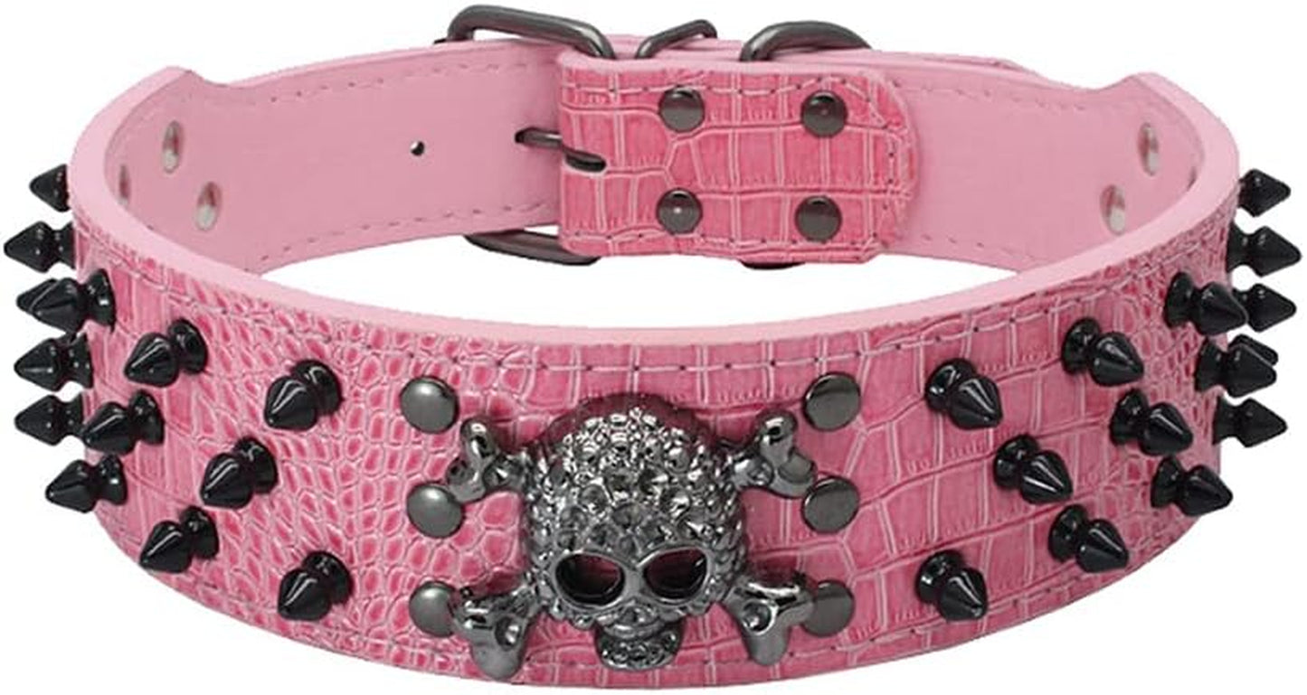 Spiked Studded Dog Collar, PU Leather Dog Collar, Adjustable Pet Collars for Medium or Large Breed Pet (L, Gold Brown2)