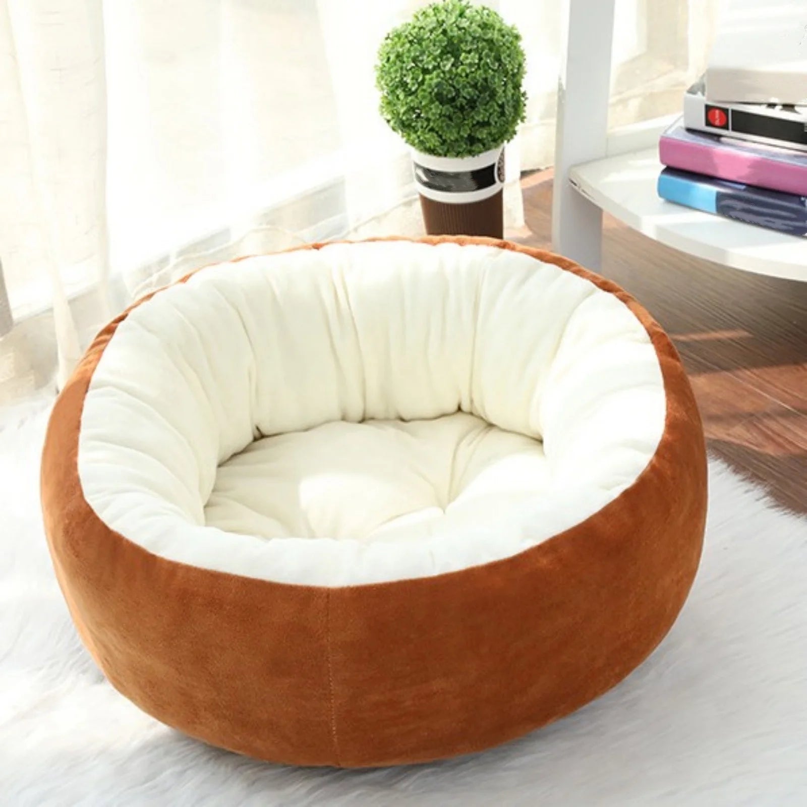 Dog Bed for Small Dogs, round Small Dog Bed,Cat Beds for Indoor Cats, Orthopedic Dog Bed, Washable Dog Bed for Puppy and Pet with Non-Slip Botttom, Comfort&Calming S (16") Brown