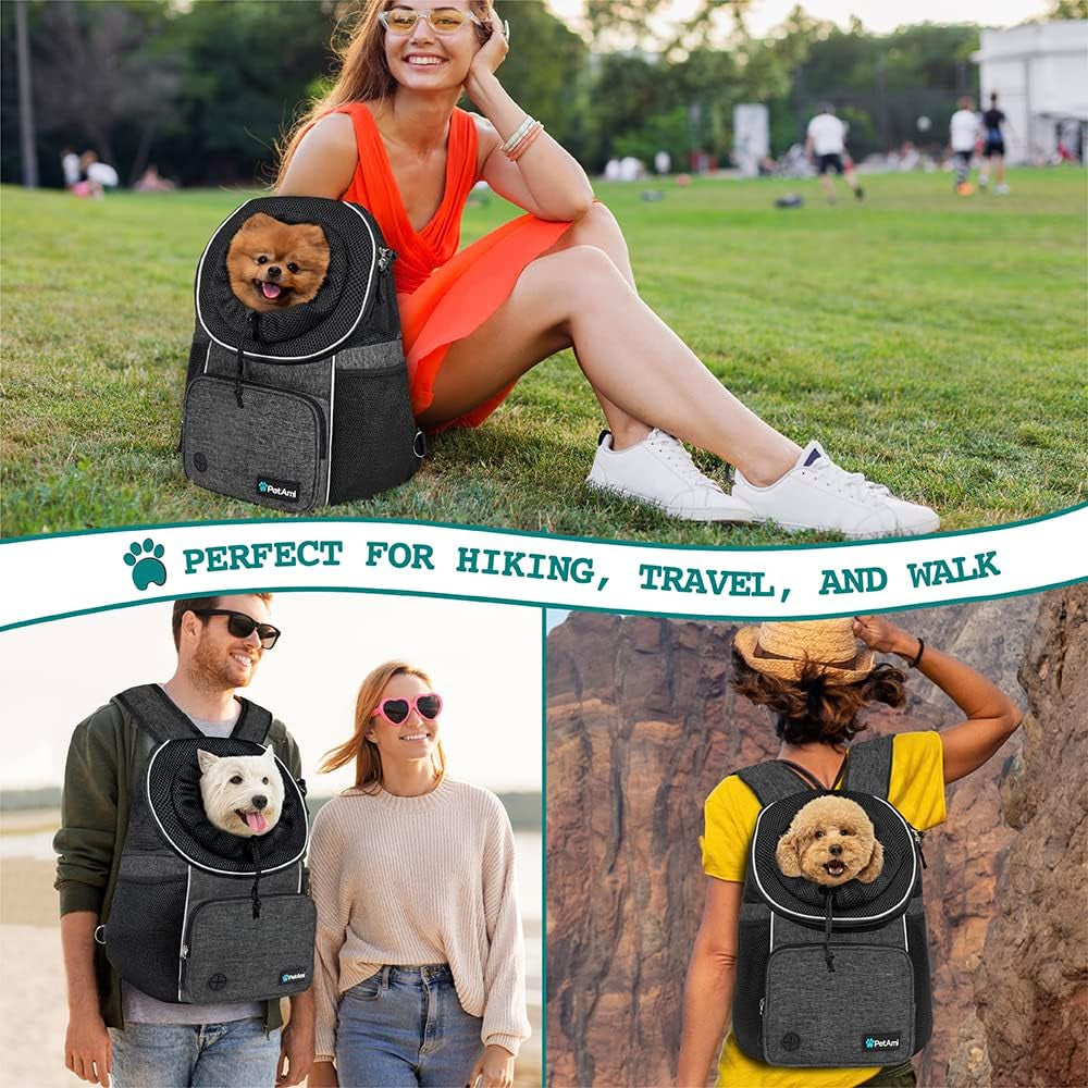 Adjustable Dog & Cat Chest Carrier Backpack, Ventilated for Hiking & Camping, Small to Large Pets up to 15 Lbs, Dark Gray