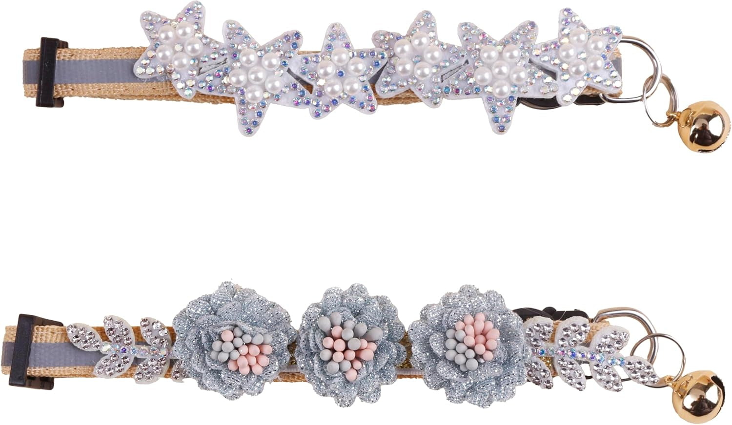 2 Pack Cat Collar Pink Floral with Bell and Removable Flower Bowtie Breakaway Adjustable Cat Collar for Girl Kitten Puppy Small Cats Dogs Daily Decoration (XQ8-3)