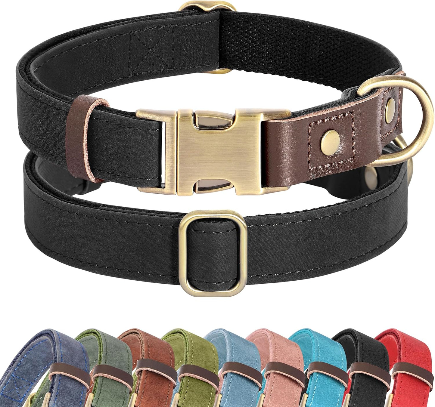Soft PU Leather Dog Collars for Small Dogs,Classic Adjustable Dog Collars with Quick Release Metal Buckle,Easy Clean and Comfortable with Nylon Lining,Green,S Neck 11-15"