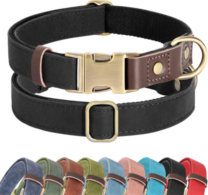 Soft PU Leather Dog Collars for Small Dogs,Classic Adjustable Dog Collars with Quick Release Metal Buckle,Easy Clean and Comfortable with Nylon Lining,Green,S Neck 11-15"