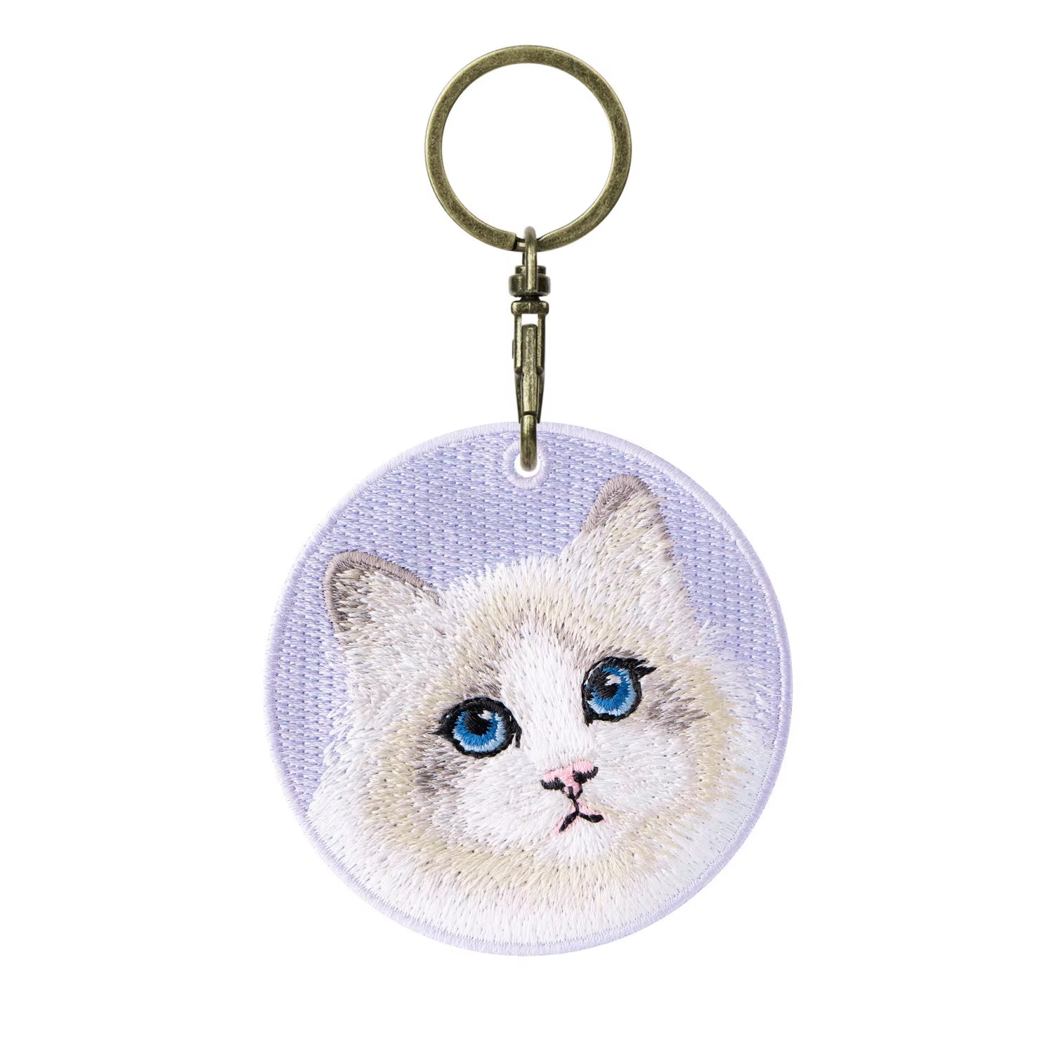 1 Piece Double Sides Embroidered Cat Patch Key Chain - Cute Pet Themed Durable Keychain Key Ring for Easy Attachment
