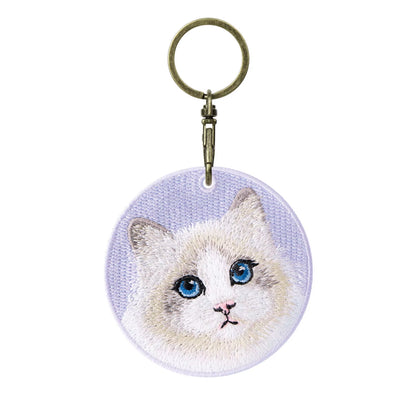1 Piece Double Sides Embroidered Cat Patch Key Chain - Cute Pet Themed Durable Keychain Key Ring for Easy Attachment