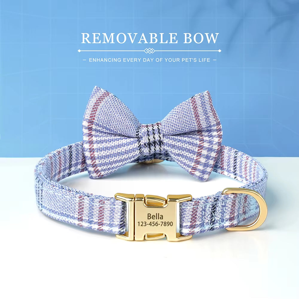 Custom Dog Collar Nylon Puppy Dog Collars with Cute Bowknot Engraved Pet Necklace Dog Collars for Small Medium Dogs Chihuahua