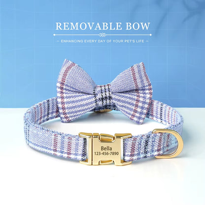 Custom Dog Collar Nylon Puppy Dog Collars with Cute Bowknot Engraved Pet Necklace Dog Collars for Small Medium Dogs Chihuahua
