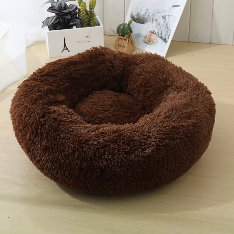Round Cat Beds House Soft Long Plush Bed for Dogs Basket Pet Products Cushion Cat Bed Cat Mat Sleeping Sofa, Suitable for Winter