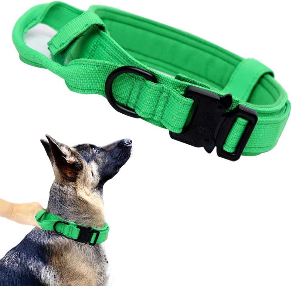Tactical Dog Collar Adjustable Military Nylon Dog Collar with Control Handle and Heavy Duty Metal Buckle for Medium and Large Dogs (Brown,M)