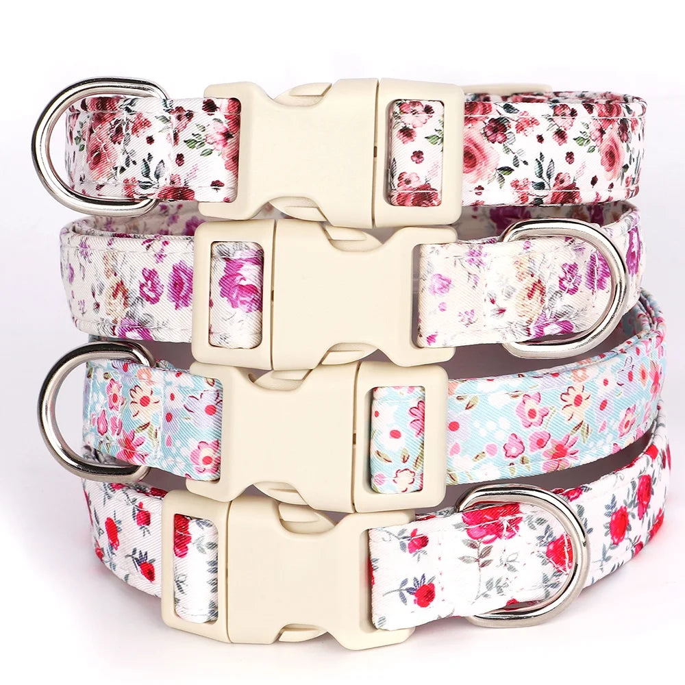 Floral Nylon Dog Collars with Quick Fit Buckle Adjustable for Girl Small Medium Large Dogs
