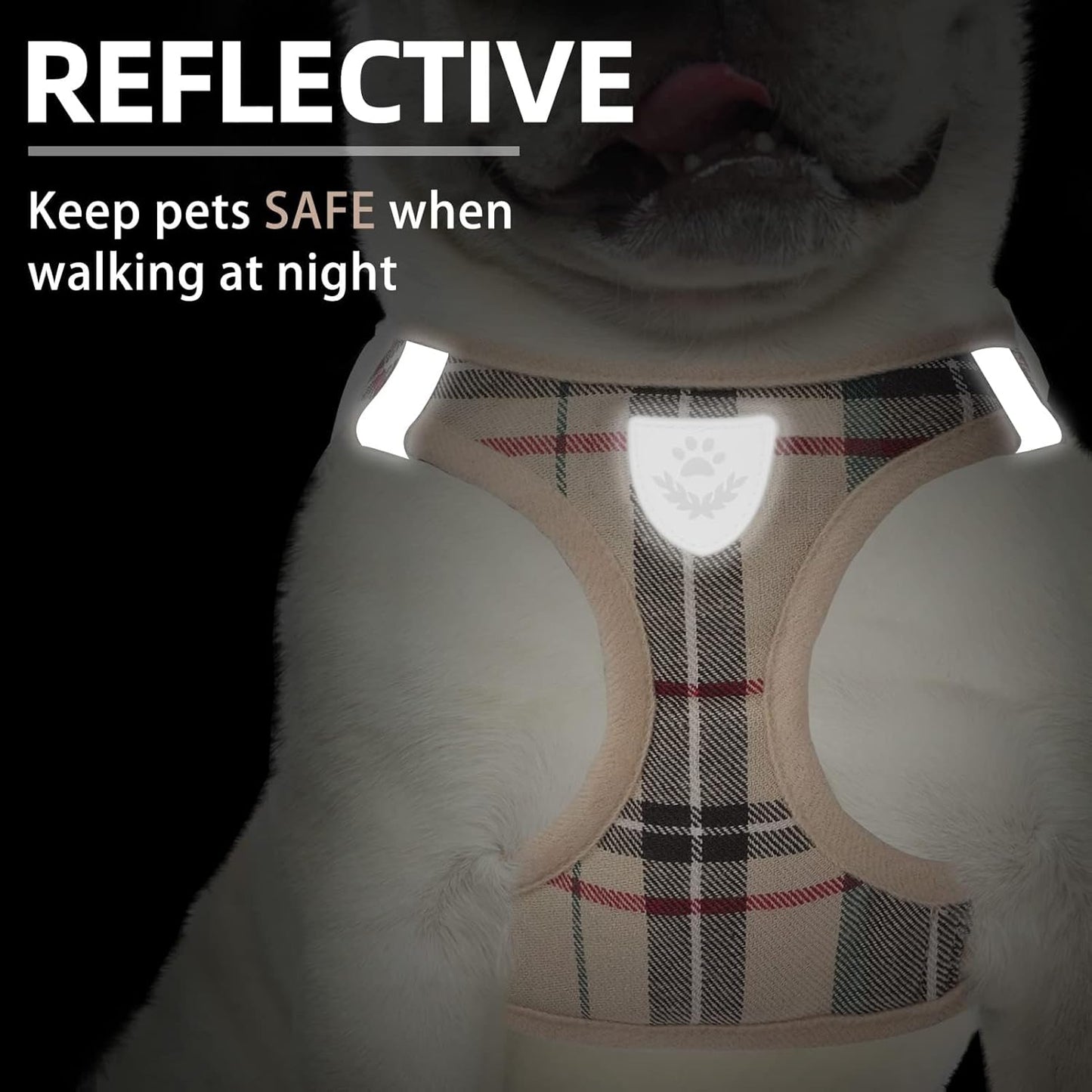 Adjustable Pet Harness Collar &Leash Set Step in for Small Dogs Puppy &Cats Outdoor Training &Running, Soft Mesh Padded Reflective Vest Harness,M: Chest Girth: 16-18In Collar: 11.8-15.7In