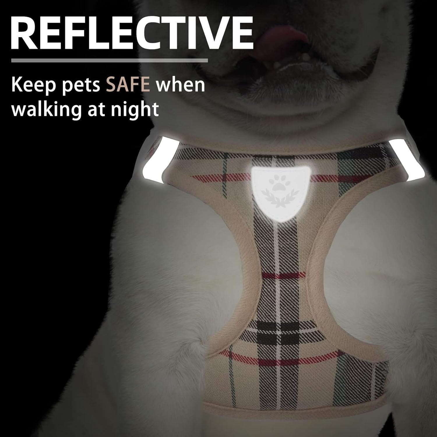 Adjustable Pet Harness Collar &Leash Set Step in for Small Dogs Puppy &Cats Outdoor Training &Running, Soft Mesh Padded Reflective Vest Harness,M: Chest Girth: 16-18In Collar: 11.8-15.7In